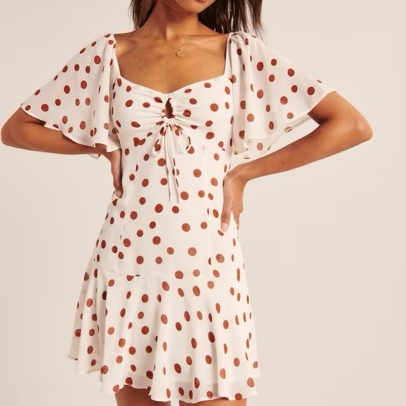 Abercrombie & Fitch Flutter Sleeve Keyhole
Mini Dress Polka Dot Brown Ivory S - Picture 15 of 15